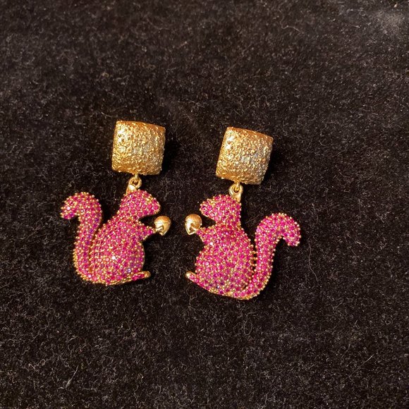Jewelry - NWT Hot Pink Squirrel Earrings 18kt gold over brass